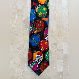 Vintage Looney Tunes Tie Mens Bugs Bunny Tweety Daffy Taz Holiday 90s